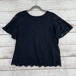 Nanette Lepore Floral Lace Short Sleeve Blouse Womens Large Blue